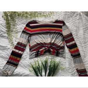 Knotted Striped Crop Top | Red | Navy | Yellow |